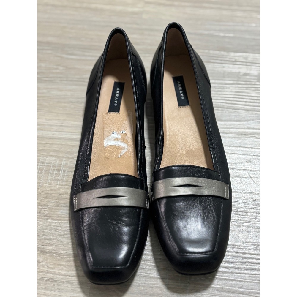 ARRAY Black Leather Square Toe Slip On Loafer Shoes Women Size 7.5‎
